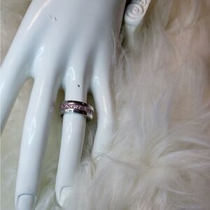 𝅺.925 sterling silver 6mm band & pink cubic zirconia ring sz 8